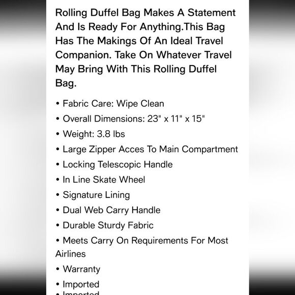 Steve Madden Evelyn Collection Quilted Rolling Travel Duffel Bag - Picture 13 of 13